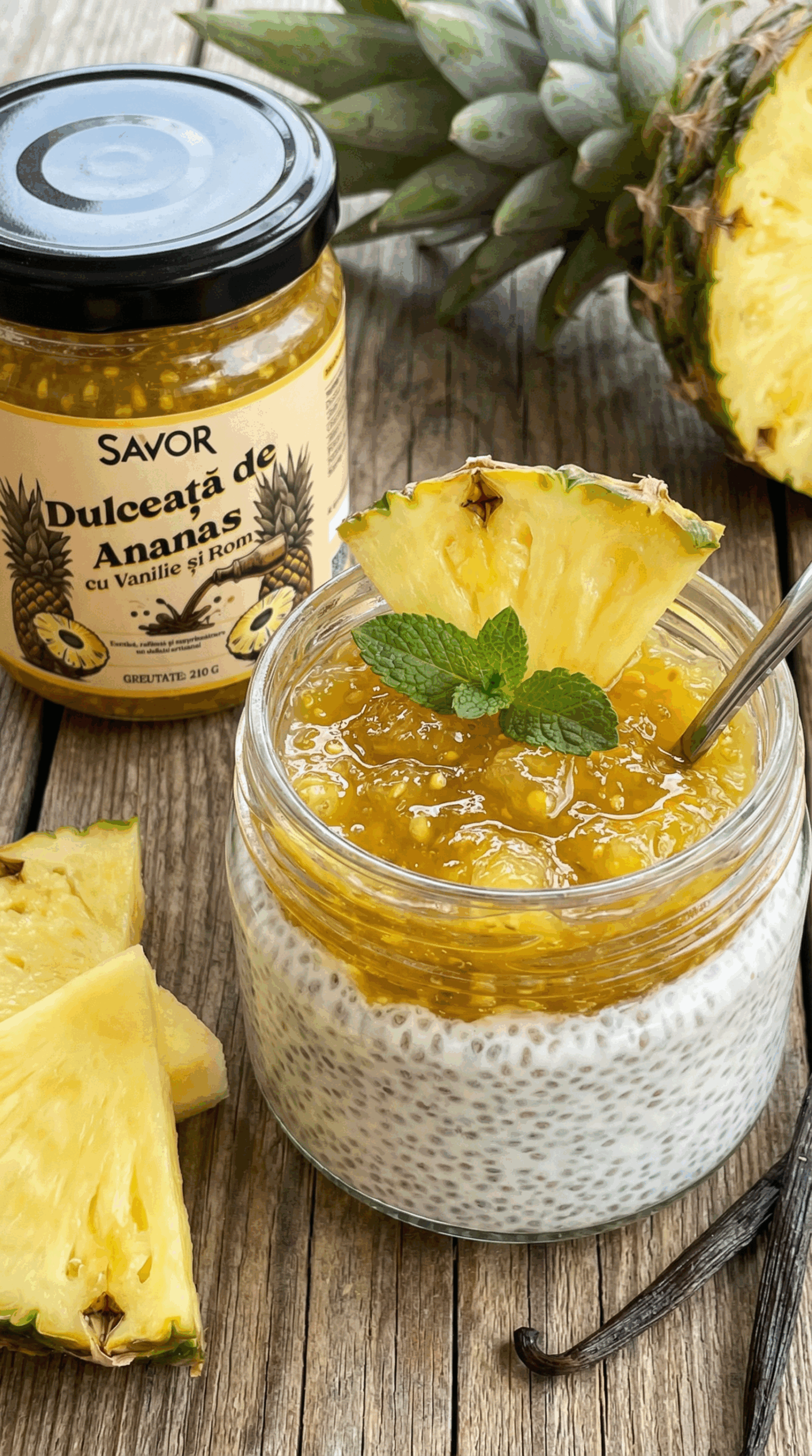Chia pudding cu dulceață de ananas