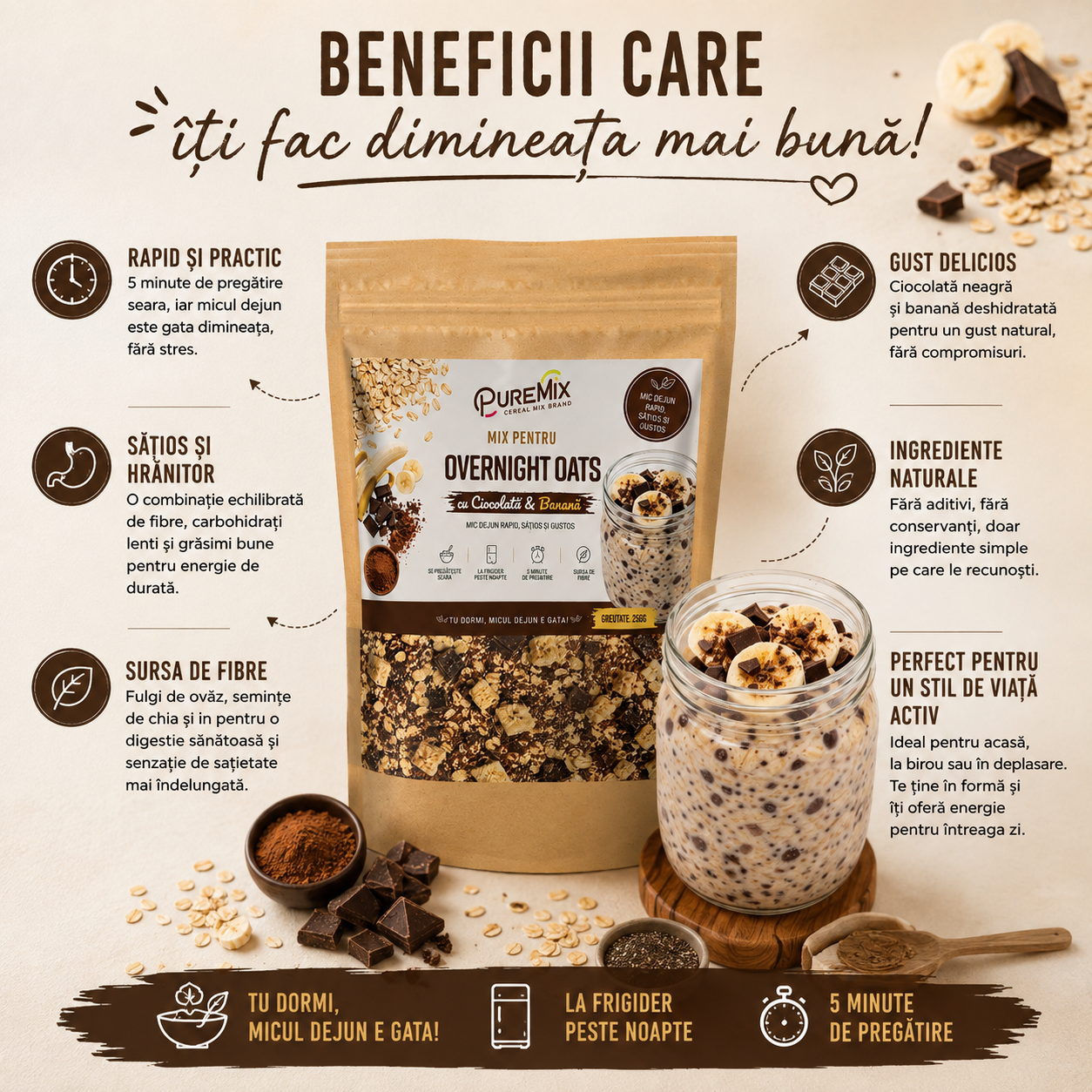 Mix Overnight Oats – Ciocolată & Banană - imagine 5