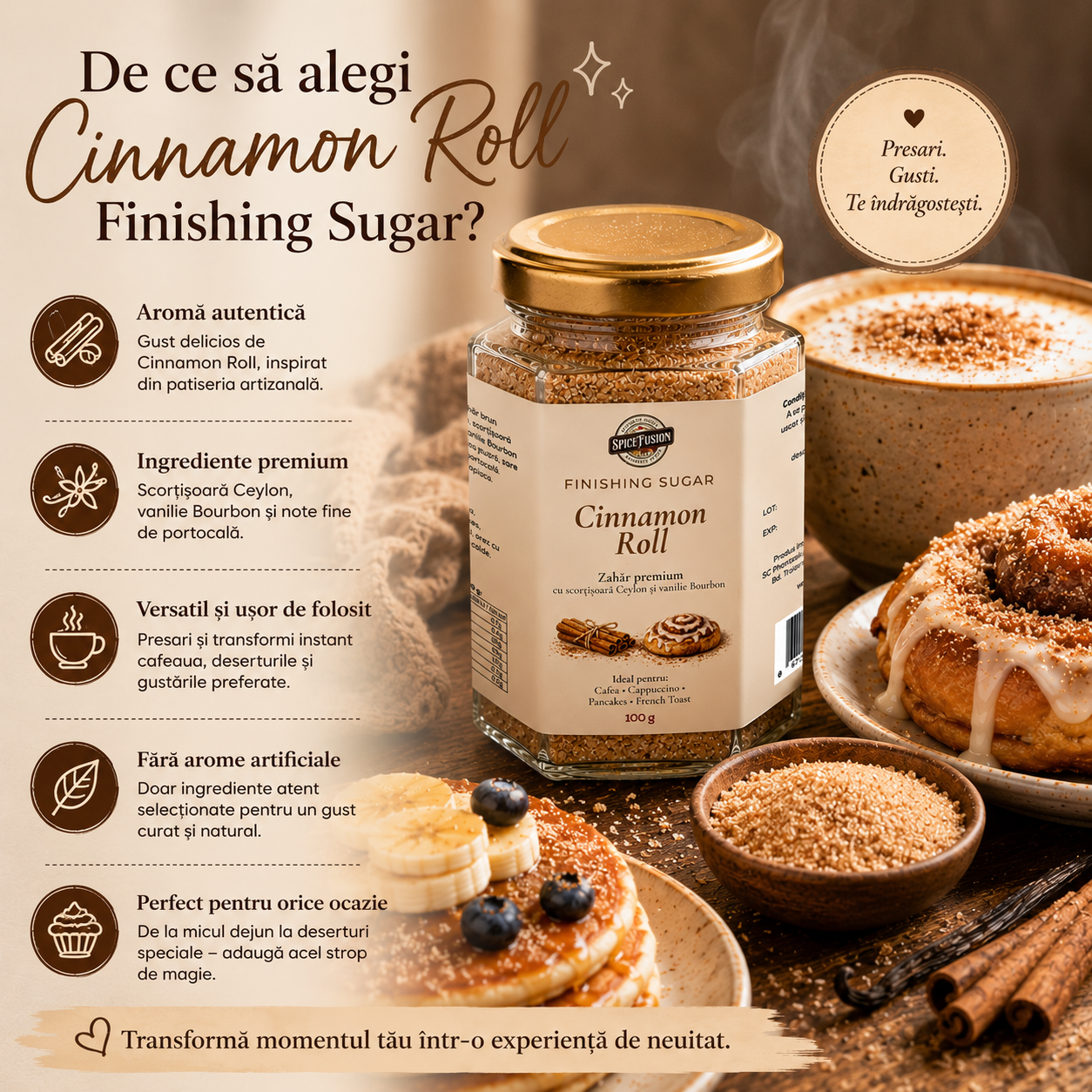 Zahăr Aromatizat Cinnamon Roll - Finishing Sugar - imagine 4