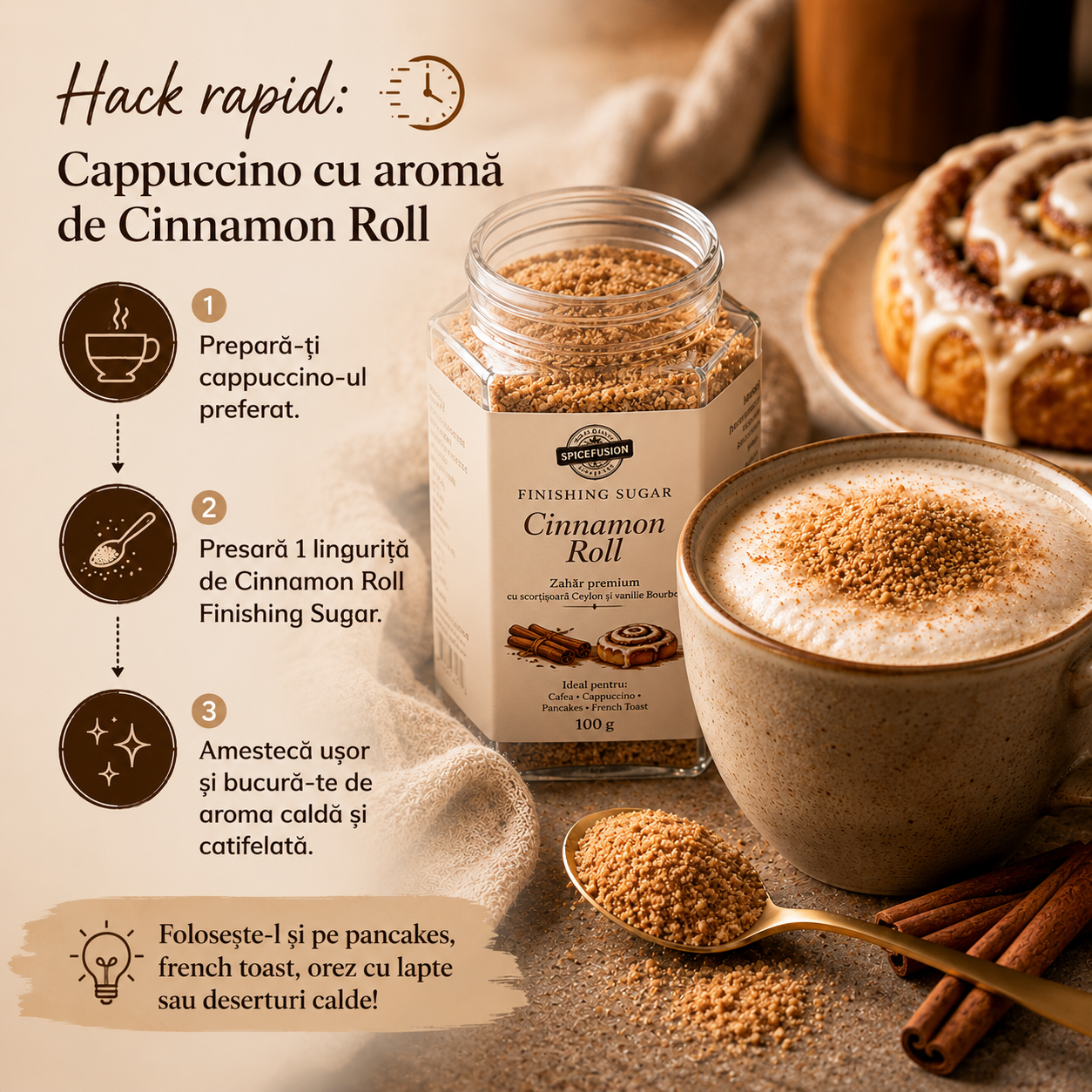 Zahăr Aromatizat Cinnamon Roll - Finishing Sugar - imagine 6