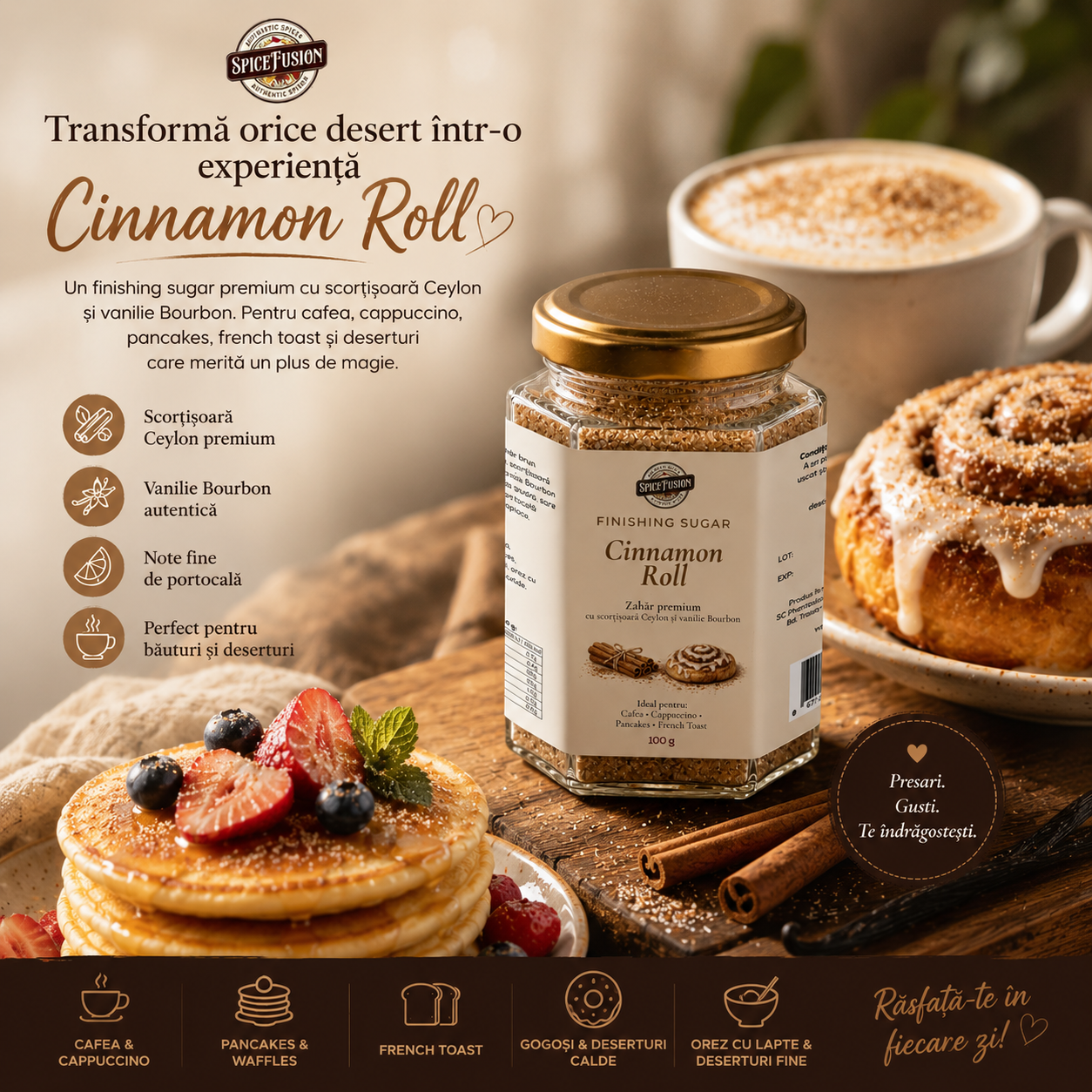 Zahăr Aromatizat Cinnamon Roll - Finishing Sugar - imagine 3
