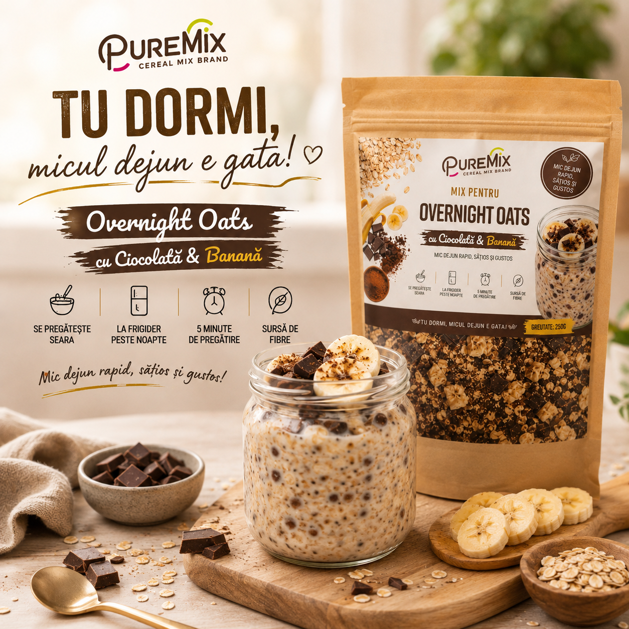 Mix Overnight Oats – Ciocolată & Banană - imagine 4